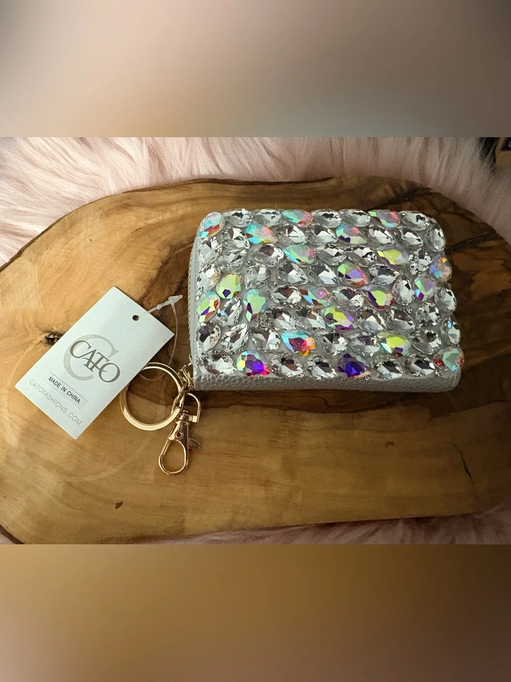 CATO Iridescent Crystal Embellished Key Chain Wallet - Silver #2004